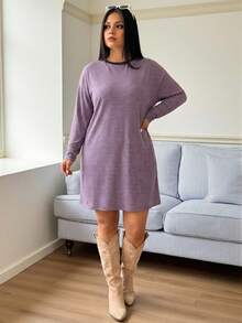 SHEIN LUNE 大码女士休闲条纹圆领长款T恤裙，秋季情人节女士连衣裙，商务休闲女士度假装，端庄连衣裙，机场装，波西米亚风连衣裙，度假装，夜店装，热带风情连衣裙，春夏生日装，狂欢节装 - 彩色 - 查看 8