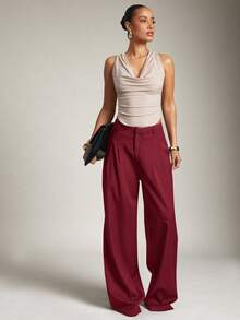 Hauture 夏季商务办公纯色休闲褶皱宽松裤 - 酒紅色 - 查看 2