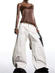 LYSMO 2025新款极简主义冬季女式棕色蕾丝缎面闪亮上衣，优雅蕾丝拼接吊带背心，适合夏季/冬季穿着，优雅派对圣诞新年派对上衣 - 咖啡棕 - 查看 5