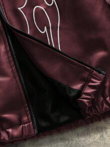 AXEPEAK 男士时尚拉链短款休闲夹克，百搭皮夹克 - 紅色 - 查看 5