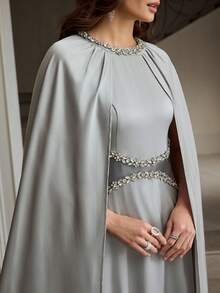 ZEYLAH 女士优雅水钻装饰披肩式连衣裙 - 灰色 - 查看 1