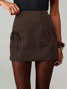MISSGUIDED High Waisted Side Tie Mini Skirt With Bow Detail And Pockets A Line Silhouette Autumn Winter Fashion