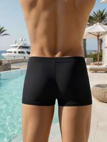 Manfinity Swimmode Men's Letter Print Drawstring Waist Casual Beach Swim Trunks - Black - View 2