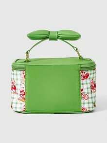 Strawberry Shortcake | ROMWE Bolsa de cosméticos portátil con asa, con diseño de patrón de dibujos animados lindo y acolchado para mujer - Verde - Ver 7