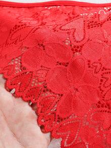 SHEIN Women's Plus Size Lace Back Strap Panties - Red - View 6