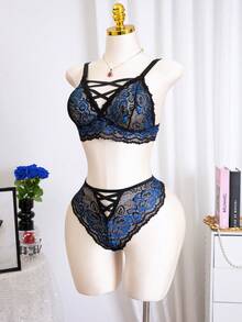 Seduluxe 2pcs/Set Plus Size Elegant Fantasy Lingerie Set - Black - View 4