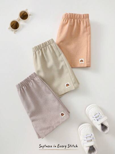 Cozy Pixies 3件套男婴弹力腰带装饰针织短裤套装，百搭舒适