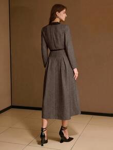 MOTF PREMIUM WOMEN'S CONTRAST COLLAR FOLD PLEATED DRESS - Brown - View 2