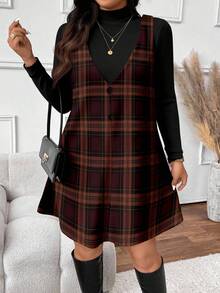 SHEIN Frenchy 复古格纹印花加大码两件套，适合秋冬季穿着 - 彩色 - 查看 4