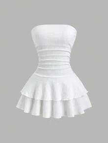 Sweetra Đầm ngắn dáng xòe, eo nhún, chân váy xòe, chất liệu jacquard, thời trang đi biển, thích hợp cho nữ, phù hợp cho kỳ nghỉ. - Nhiều màu - Xem 5