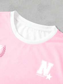 INAWLY Áo thun thể thao chấm bi retro phong cách đường phố giản dị, họa tiết kết hợp kỹ thuật số, kiểu dáng đại học dành cho nữ cỡ lớn - trắng - Xem 3