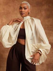 Vixey Blusa de manga globo con abertura en el bajo, de tela de gasa transparente - Albaricoque - Ver 1