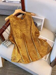 GlowEve CURVE 大码女式宽松圆领奢华金属光泽休闲背心，适合日常夏季穿着和假日派对穿着。 - 橘色 - 查看 6