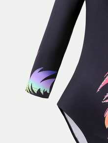 SHEIN 少女彩色印花弹力修身短袖运动服，适合体操、校园比赛、日常训练，色彩鲜艳，穿着舒适。 - 彩色 - 查看 3
