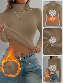 Franclia Fashionable All-Match High Neck Thick Seamless Fitted Long Sleeve Knit Sweater, Versatile For Autumn/Winter