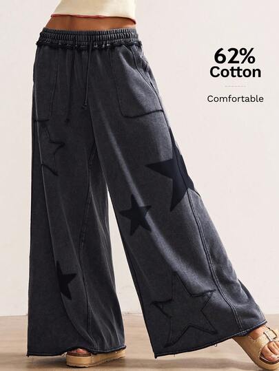 Bohemela Women's Casual Solid Color Knit Loose Wide Leg Pants,Fall