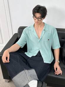 ESTAVOR 男士短袖单排扣休闲口袋针织开衫，时尚舒适 - 淺藍色 - 查看 6