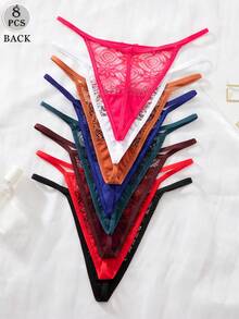 SHEIN 8件套女士性感蕾丝丁字裤 - 彩色 - 查看 3