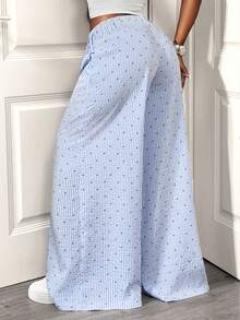 BamGleam Women's Striped Wide Leg Loose Casual Pants Vacation Boho Sexy Plain Plaid Striped Casual Cotton Pants Summer Pants Beach Pants For Women Summer Wide Leg Pants Wide Leg Summer Pants - Blue and White - View 2