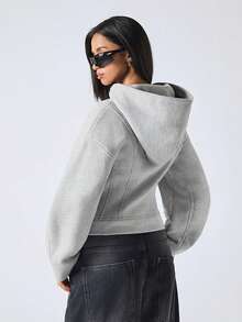 LYSMO 女士休闲常规款连帽外套，适合秋季穿着 - 淺灰色 - 查看 2