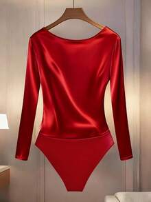 Franclia Petite 女士简约长袖侧扣装饰修身连体衣，适合通勤 - 紅色 - 查看 2