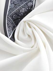 GlowEve CURVE 大码女式时尚休闲白色系领长袖衬衫，印花拼接设计，秋季款 - 白色 - 查看 3