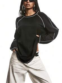 LYSMO 黑色背心,白色對比拼接車縫,威孚袖設計 - 黑色 - 查看 3