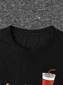 Manfinity Dauomo Men's T-Shirt With Dog Pet & Beverage Prints, Cute Street Style Y2K Skateboard Graphic Short Sleeve Tee, Summer - Black - View 4