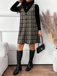 SHEIN Frenchy Elegant Plaid Print Plus Size 2 Pieces Set For Women, Casual Autumn/Winter Christmas - Multicolor - View 7