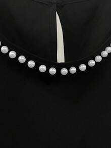 GlowEve CURVE 加大码无袖串珠收腰衬衫，时尚优雅百搭，圆领收腰设计，情人节元素 - 黑色 - 查看 5