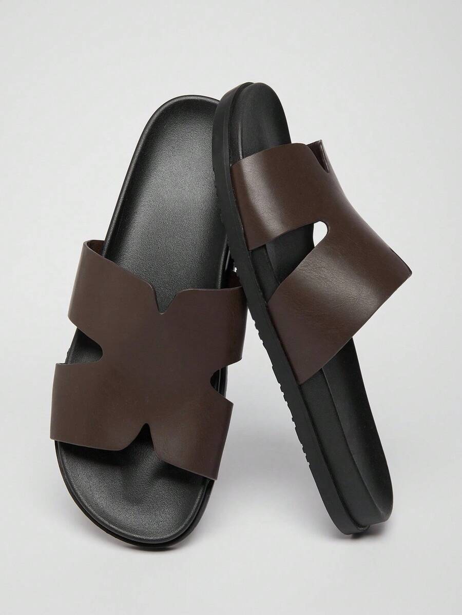 SHUZIA Men's Cutout Comfortable Slide Flat Sandals - Coffee Brown - View 1