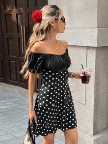 SHEIN PariChic Women's Elegant Off Shoulder Patchwork Dress - Black and White - View 1