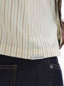 SUMWON 短款细条纹长袖衬衫，配格子领带，复古风秋季休闲纽扣衬衫 - 白色 - 查看 8