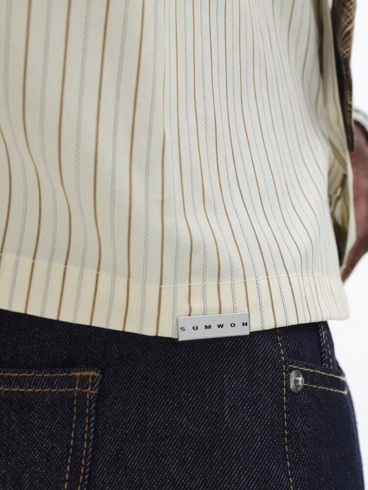 Cropped Pinstripe Shirt With Attached Tie