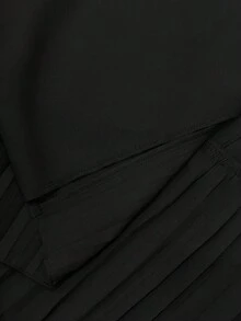 GlowEve CURVE 大码女士纯色翻领双排扣褶裥下摆无袖优雅连衣裙 - 黑色 - 查看 5