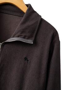SHEIN LUNE Bộ đồ nữ cỡ lớn, kiểu dáng thường ngày, màu đất, thêu họa tiết, có dây rút, chất liệu nhung kẻ, gồm áo khoác dài tay và quần, thích hợp cho mùa Thu/Đông. - Cà phê nâu - Xem 8