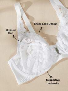 1pc Women Plus Size Front Closure Lace Patchwork Wireless Bra - White - View 4