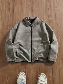 EASEVO Plus Size Men Casual Vintage Distressed Jacket - Grey - View 1