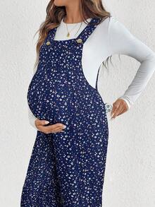 SHEIN Bộ áo liền quần in họa tiết toàn thân dành cho bà bầu, kiểu dáng thường ngày. - Màu xanh hải quân - Xem 4