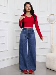 Rivivi Jeans casuales de pierna recta y holgados para uso diario - Azul - Ver 4