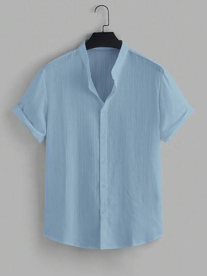 VIVINTIMO 男士纯色短袖单排扣休闲衬衫