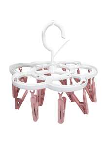 SHEIN 16 Clips Portable Socks Cloth Hanger Rack Clothespin Folding Multifunctional Wardrobe Storage Cloth Hangers Plastic Drying Racks - Pink - View 9