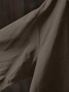SHEIN LUNE Mantel Pendek Kasual Berkerudung dengan Kantong, Motif Geometris Cokelat Ukuran Besar, Bahan Tenun, untuk Musim Gugur - Coklat - View 3