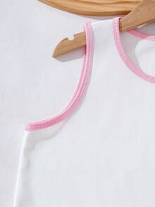 SHEIN Explorewe 2pcs/Set Tween Girls White Tank Top And Khaki Pants, Casual Style - Pink - View 4