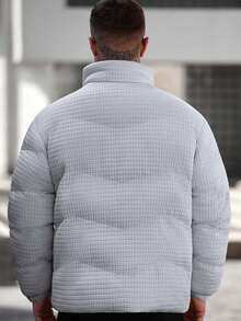 Manfinity CasualCool 男士纯色立领长袖保暖拉链羽绒服，冬季 - 灰色 - 查看 2