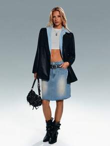 TRNVIE Women's Pocket Straight Loose Casual Versatile Denim Skirt - Blue - View 7