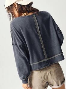 Bohemela Sweatshirt Wanita Lengan Panjang Berkerudung Longgar Model Crop Warna Polos Gaya BOHO Kasual untuk Musim Gugur/Dingin - Grey - View 7
