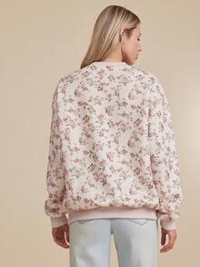 WESTFADE 圆领长袖宽松印花抓绒男友风卫衣，适合秋季、冬季、圣诞节、假日、新年、新年夜、波西米亚风、休闲场合。 - 粉色 - 查看 5