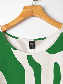 SHEIN Tall Elegant Commute & Vacation Floral Fabric Round Neck Sleeveless Top & Elastic Waist Long Pants 2 Pieces Set, Orange, Plus Size Tall - Green - View 5