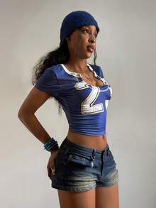 StreetHx Women's Fashion U-Neck Printed Short Sleeve T-Shirt - Multicolor - View 4